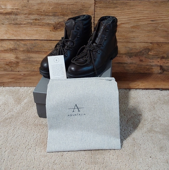 Aquatalia weatherproof holt tumbled calf dark brown leather lace up men's boots - Picture 1 of 6